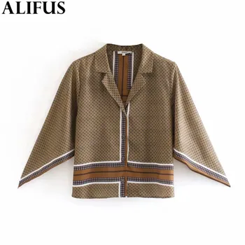 

Fashion Za Women 2019 Autumn Print Shirt Casual Notched Neck Shirts Blouses Loose Ladies Three-quarter Sleeve Blusas Tops