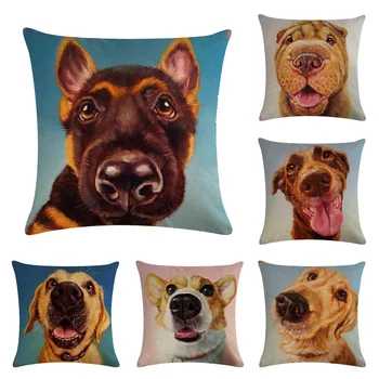 

Cute Shar Pei Flax Animal Throw Pillow Case Oil Painting Retro Sofa Home Decoration Car Pink Cushion Cover 45x45cm