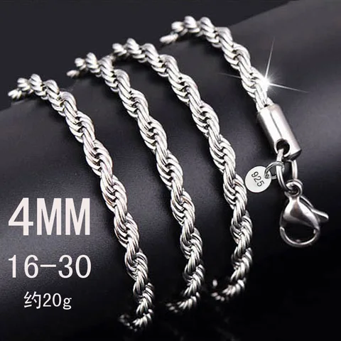 Silver plated Twisted Rope Chain For Women Men Silver Choker Necklaces Fashion Jewelry 16-30 Inches