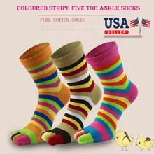 Женские повседневные хлопковые носки на пять пальцев с цветной полосой на пять пальцев