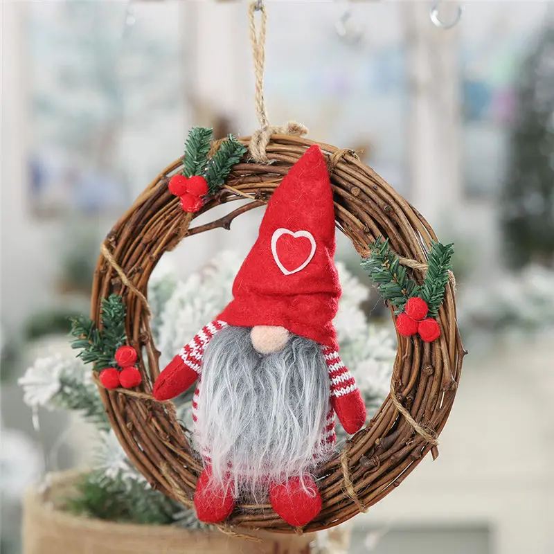 Wooden christmas Рождественское кольцо из ротанга кулон венок на дверь висячий кулон старый человек снеговик украшения Рождественские украшения для дома дисплей@ 25 - Цвет: Wooden christmas