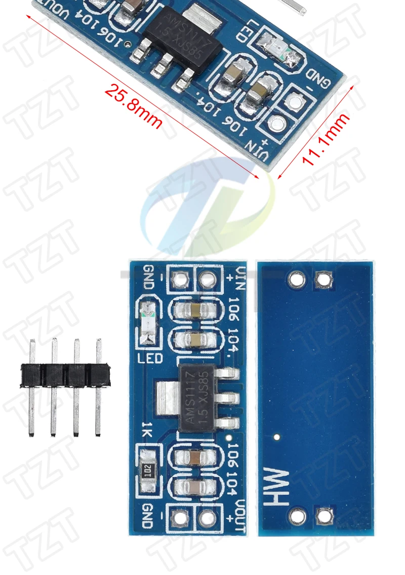 TZT 1/3/5PCS AMS1117 1,2V 1,5V 1,8V 2,5V 3,3V 5V Netzteilmodul AMS1117-5.0V Stromversorgungsmodul AMS1117-3.3V für DIY KIT – Detail 2