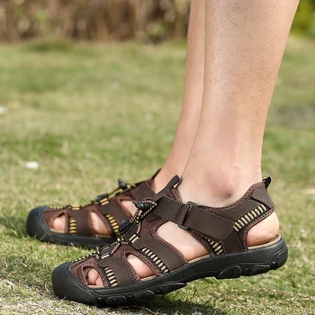 

Men Sandals Fashion Casual Beach Sandals summer Genuine Leather Shoes Retro handamde Sewing Classics Men Footwear Zapatos Hombre