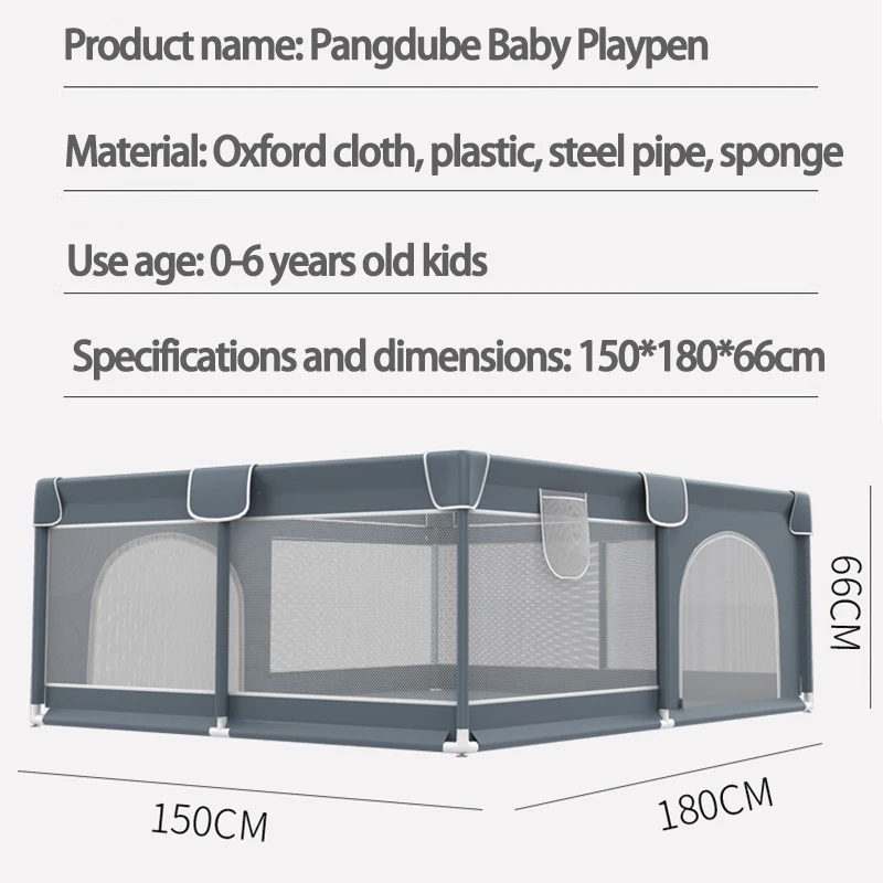 1.5*1.8m Baby Playpen with Foldable Mat,50pcs balls,4pcs hand rings, Storage bag Baby Fence Playpen for Children Playground