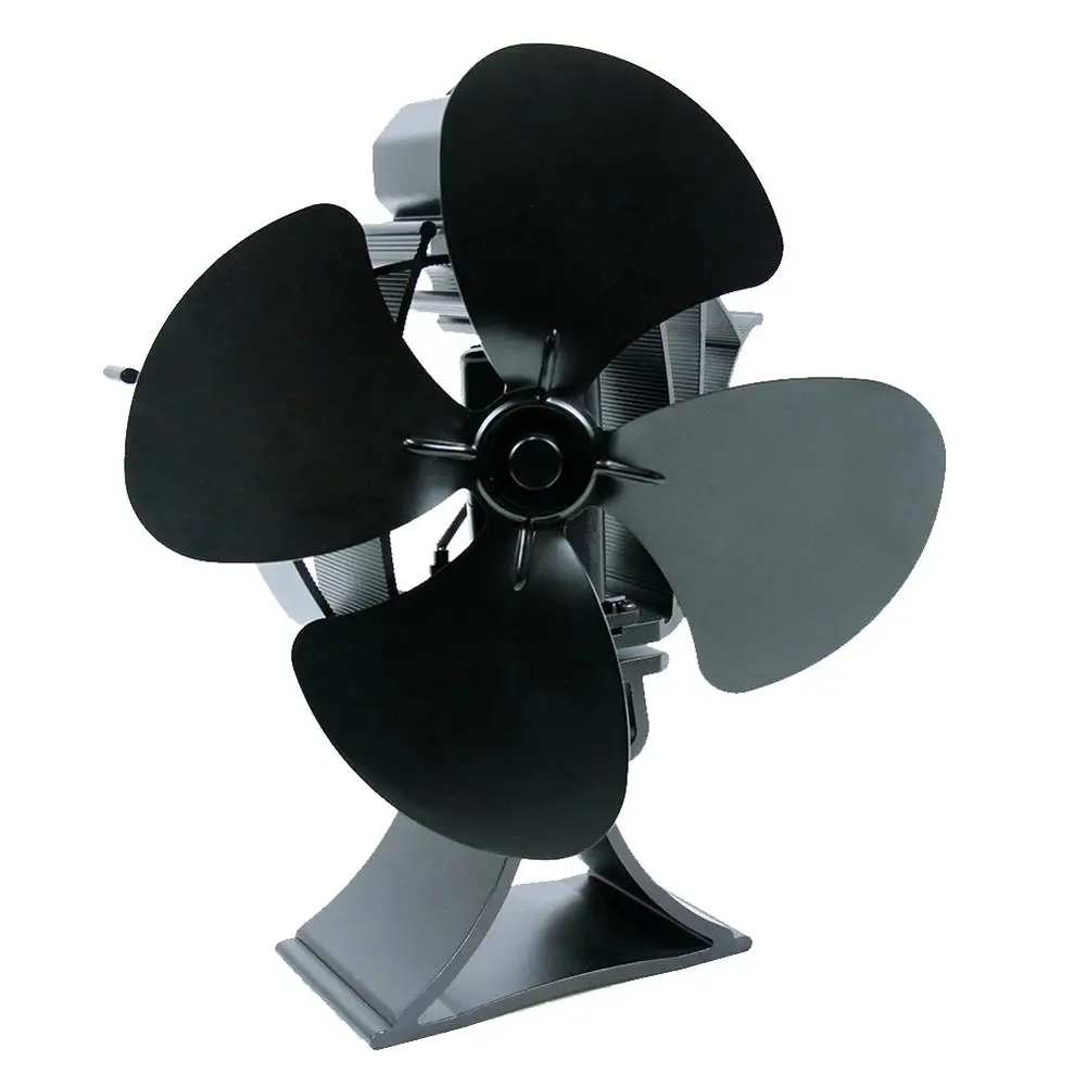 

4 Blade Fireplace Fan Black Heat Powered Stove Fan Eco Friendly Quiet Wooden Furnace Fan Home Accessories