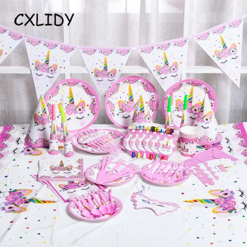 Rainbow Unicorn Cupcake Wrappers Cake Topper Happy Birthday Party Cake Decorations Kids Baby Shower Unicorn Party Supplies GM001 (1)