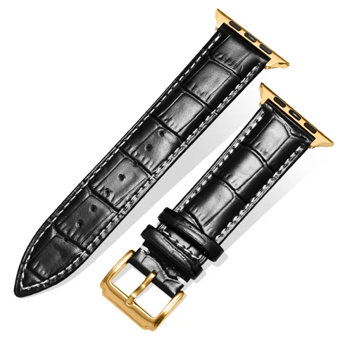 Black Gold1 Кожаный ремешок для apple watch, ремешок для apple watch, 44 мм, 40 мм, 42 мм, 38 мм, браслет для часов iwatch, серия 5, 4, 3, 2, 1, аксессуары - Цвет ремешка: Black Gold1