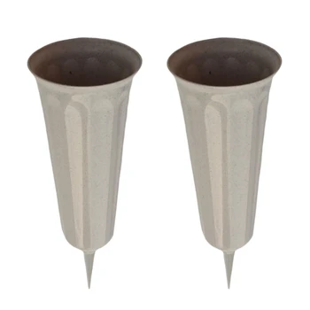 

2 Pack Plastic In-Ground Cemetery Grave Site Vase with Spike - 10.23 inch with Long Detachable Stake Attached