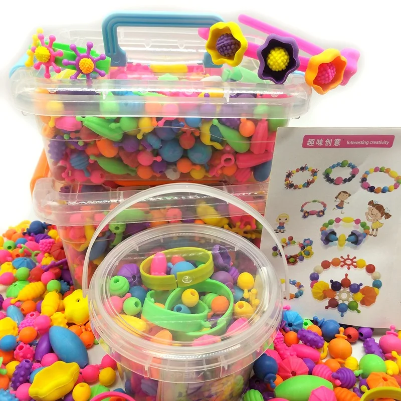 

Factory Price Boxed Educational Toy Cordless Popper Beads DIY String Beaded Bracelet Plastic Beaded Bracelet GIRL'S Toy