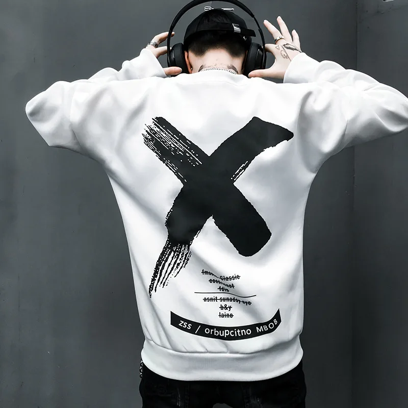Человек японский X печатных флисовые толстовки для мужчин Harajuku 2019 Весна Япония