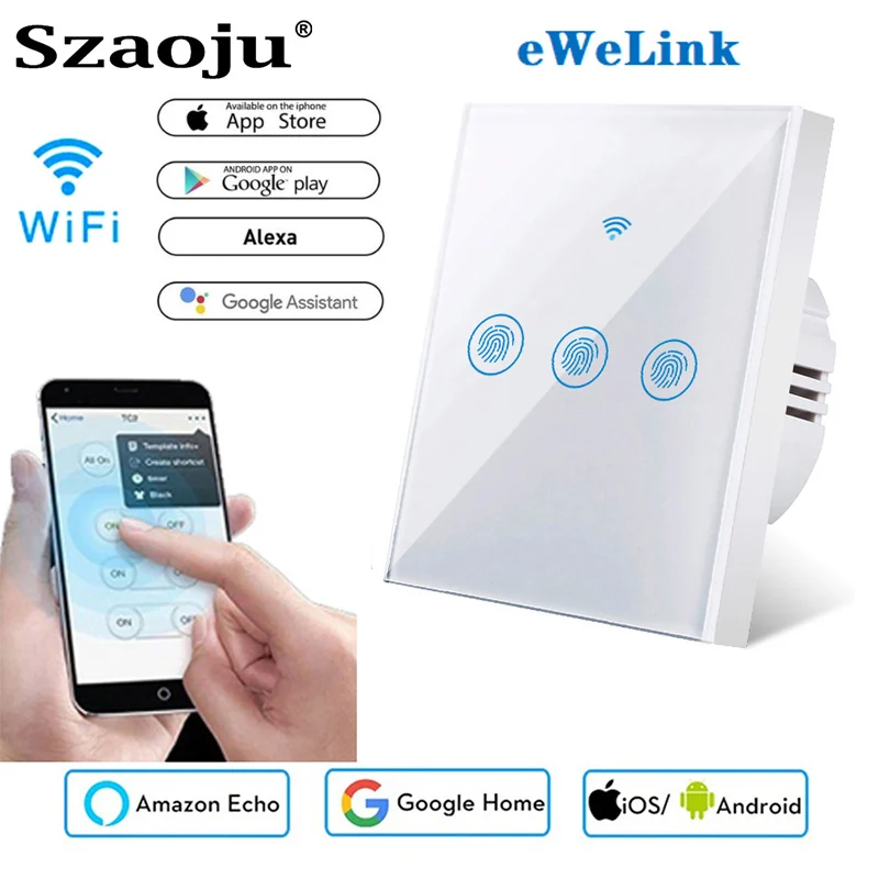 

Wifi EU Smart Light Switch Wall Touch Switch 1Gang 1way Smart Home Support Alexa Google Home Assistant IFTTT For Android AC220V