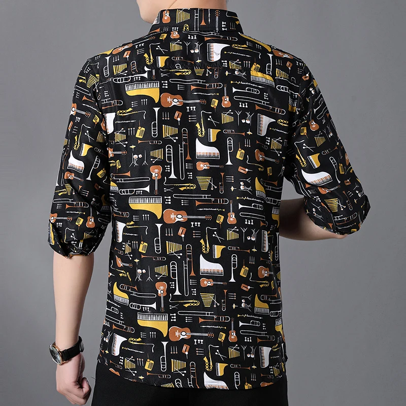 Роскошная мужская рубашка с принтом длинным рукавом Camisa Masculina Chemise Homme черные