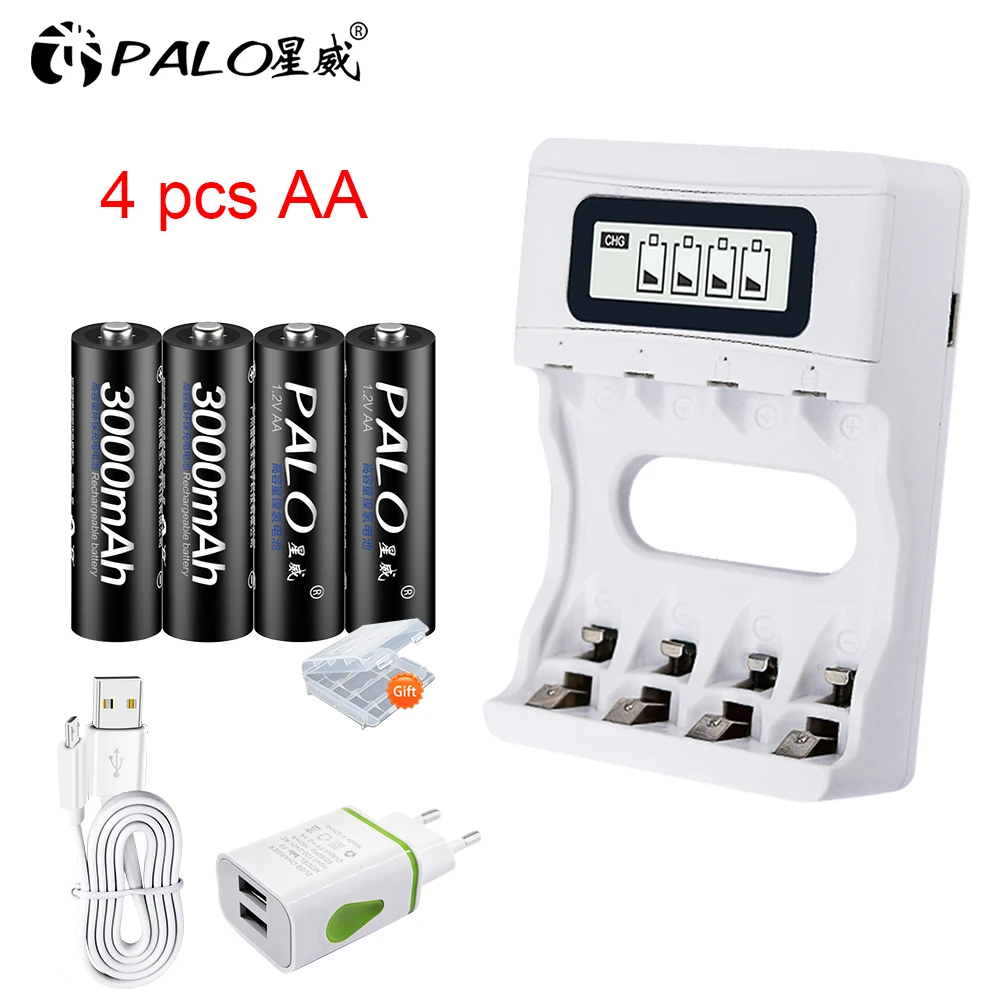 4 battery 1charger 1,2 в AA батарея Ni-MH перезаряжаемая батарея предварительно Заряженная 2A батарея+ USB lcd умное быстрое зарядное устройство для AA AAA перезаряжаемая батарея - Цвет: 4 battery 1charger