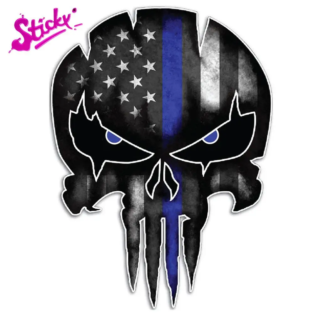 

STICKY Car Styling Stickers Thin Blue Line For Skull Reflective Car Sticker Vinyl Decal Personality Decor Accessories