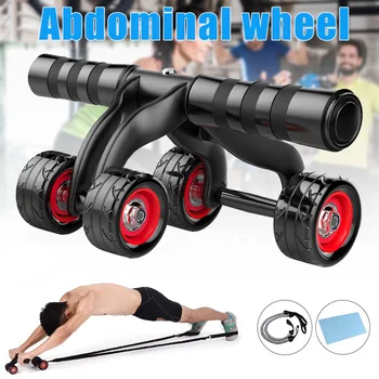 

Newly 3-in-1 Abdominal Wheel Roller 4 Wheels with Pull Band Knee Pad for Home Workout Exercise Strength Training BN99