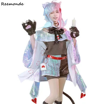 

Alice in Wonderland Cheshire Cat Cosplay Costume Laser Shirt Coat Shorts Full Set Women Girl Synthetic Wigs Hair Halloween Party
