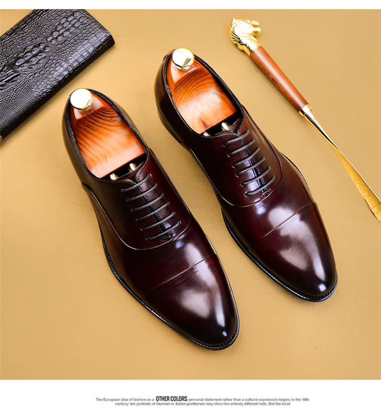 Genuine Leather Luxury Handmade Men Dress Shoes Business Oxford Shoes Large Sizes Slip On Formal Black Hot New Fashion