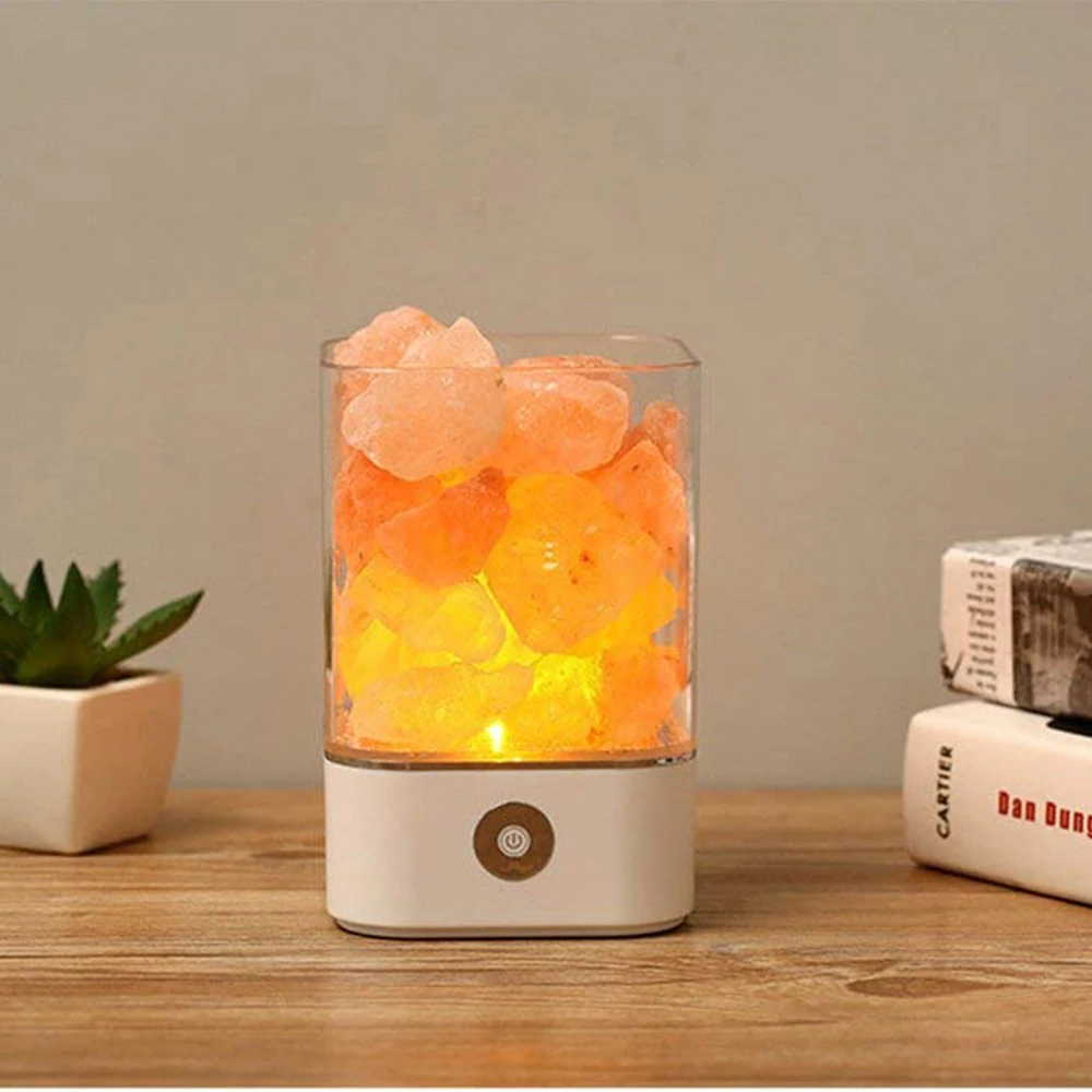 Usb de Cristal Sal do Himalaia ar para Casa Natural Lâmpada Portátil Diodo Emissor Luz Íon Negativo Purificador Quarto Decoração Mesa 2 Usb de cristal natural lâmpada sal do