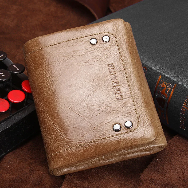 Contact's Genuine Leather Wallet Men Hasp Design Short Wallets Male Coin Purse Small Man's Walet Card Holder Cuzdan High Quality