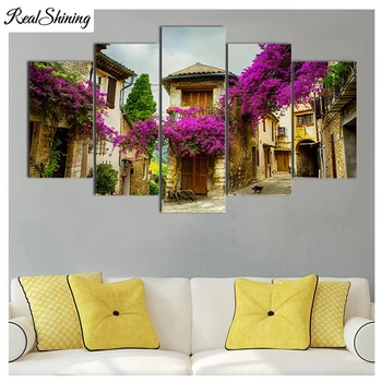 

5 piece Diy Diamond Painting Provence Town Scenery Romantic Flowers Diamond Embroidery for living room home decoration FS7260