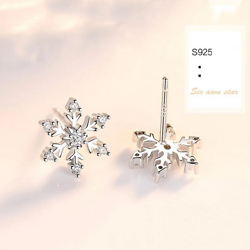 Женские хрустальные серьги-гвоздики со снежинками для женщин Bijoux Эффектные серьги-гвоздики серебристого цвета модные украшения из циркония