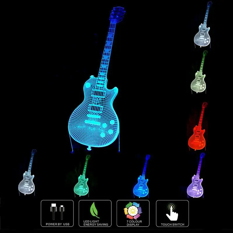 3D Led Visual Colorful Usb Press Switch Table Lamp Baby Sleeping Night Light Creative Fashion Music Electric Guitar Lamp Guitar3
