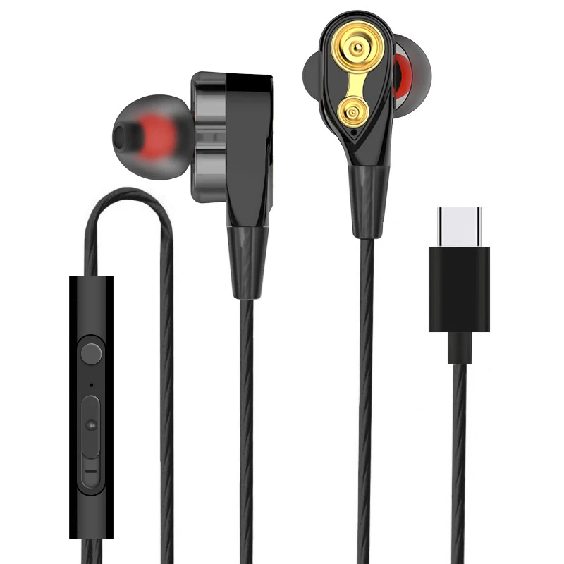 Usb-гарнитура type-c In-Ear high fidelity 5D стерео четырехъядерный двойные наушники с гибким проводом Проводная гарнитура с регулятором громкости для смартфонов - Цвет: a1