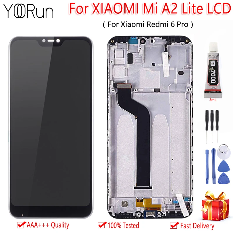 

5.84" Original Display For XIAOMI Mi A2 lite LCD Touch Screen Assembly With Frame Replacement Free Tools For Redmi 6 Pro Display