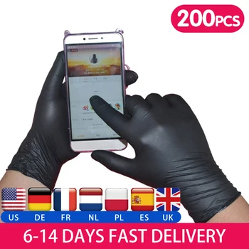 

200 PCS Disposable Latex Gloves Kitchen Gloves Black Disposable Nitrile Gloves Universal Left and Right Hand Fast Shipping
