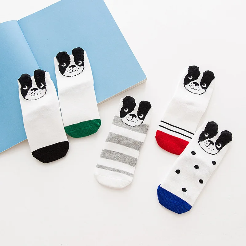 5 Pairs/lot New Autumn Soft Cotton Boys Girls Short Socks Cute Cartoon Pattern Cute Kids Socks for Baby Boys Girls 1-3Y