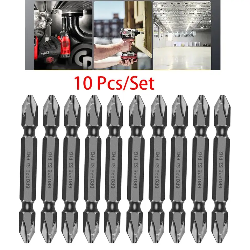 

10pcs 65mm PH2 Magnetic Electric Phillips Double Ended Screwdriver Bits 1/4" Hex
