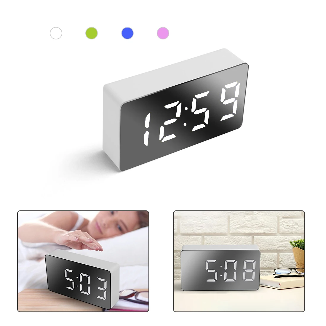 Reloj de mesa reloj con espejo y luz LED despertador Digital, multifuncional, posponer y visualización de hora, luz LCD nocturna, decoración del hogar