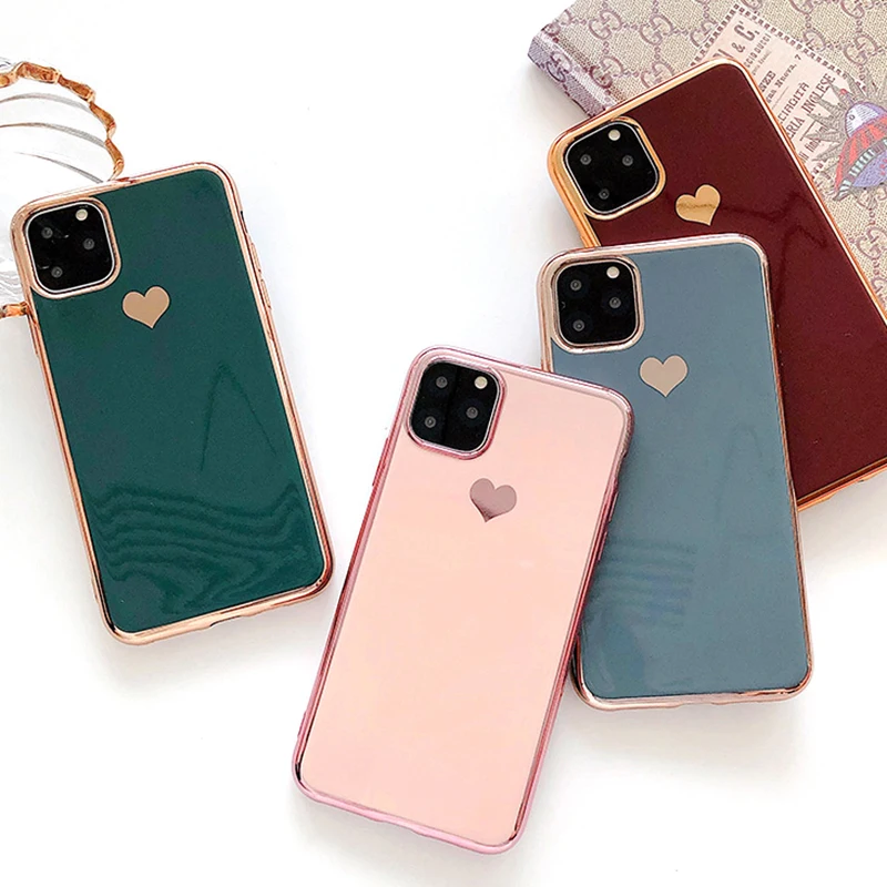 Luxury Love Heart Phone Case For iPhone 6 6S 7 Plus 8 X Plating Soft Protective Cases iphone Xs Max 11 Pro Back Cover |