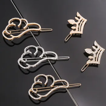 

Gold Silver Frog Buckle Pearl Rhinestone Hairpin Women Girls Wedding Party Fashion Crown Moon Originality Crystal Edge Hair Clip