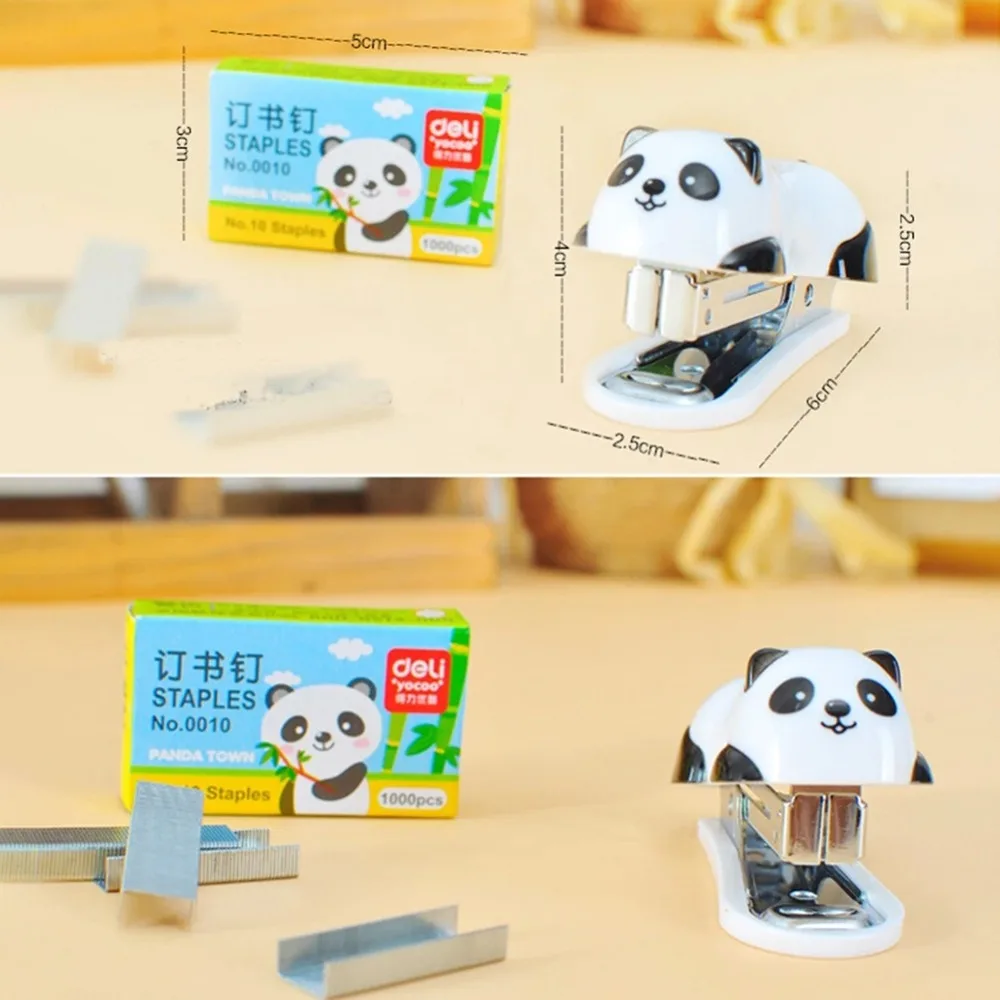 Милый мультфильм панда степлер набор Kawaii Мини-степлеры стальные скобы серебро офисная прищепка поставки канцелярские принадлежности для школьников, студентов
