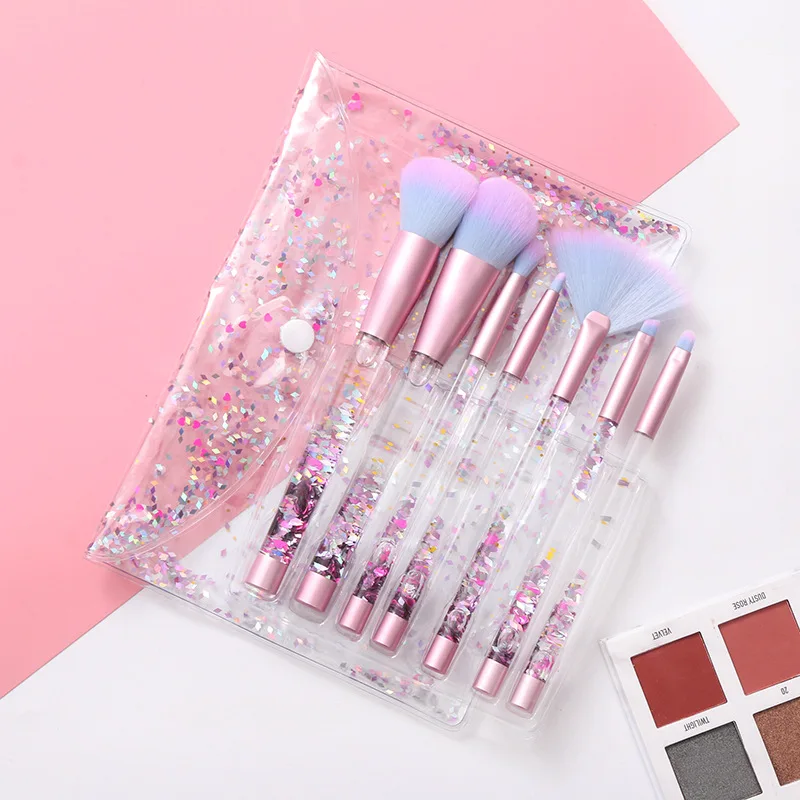 

7PCS Transparent Diamond Crystal Sequins Makeup Brushes Blush Brush Powder Make up Brushes Set Professional