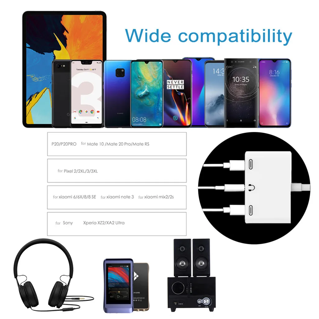Type-C адаптер 3A Быстрая зарядка 3 в 1 сплиттер двойной USB-C+ 3,5 мм аудио зарядное устройство адаптер для Google Pixel/iPad/huawei mate
