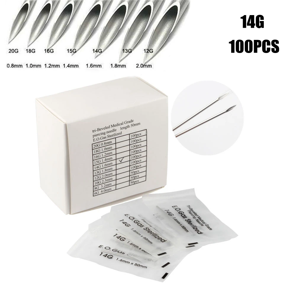 Piercing Needles 100PCS 14G Surgical Steel Disposable Body Piercing