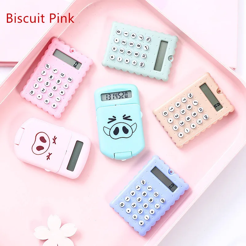 1pc Biscuit Pink Портативный калькулятор с мультяшным рисунком карманный размер 8 цифр дисплей Мини Ультратонкий кнопочный аккумулятор милый калькулятор креативный школьник - Цвет: 1pc Biscuit Pink