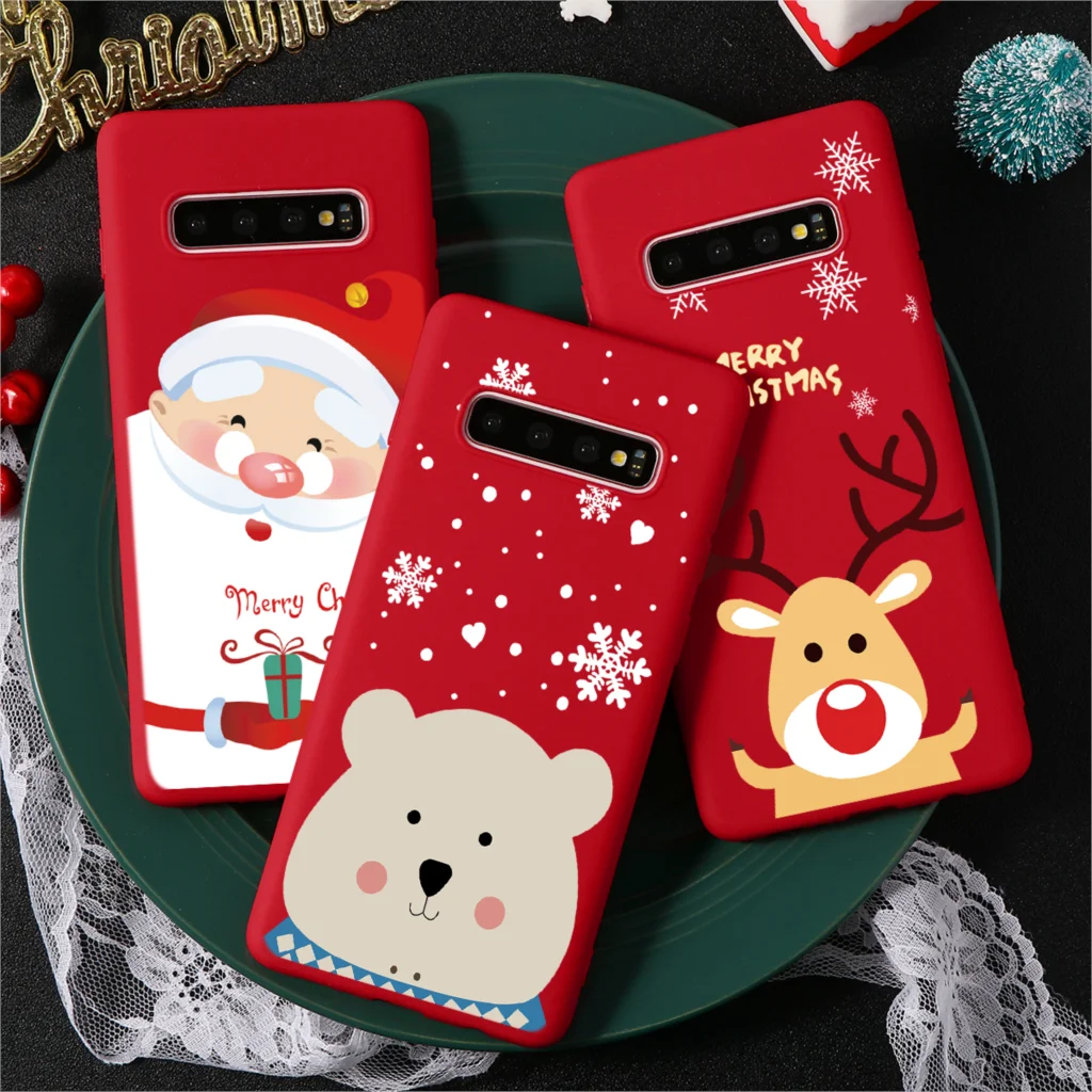 

Xmas Silicon Case For Samsung A40 Case A50 A70 S7 Edge S8 S9 S10 Plus J4 J6 Note 8 9 For Samsung A7 A9 2018 Happy New Year Cover