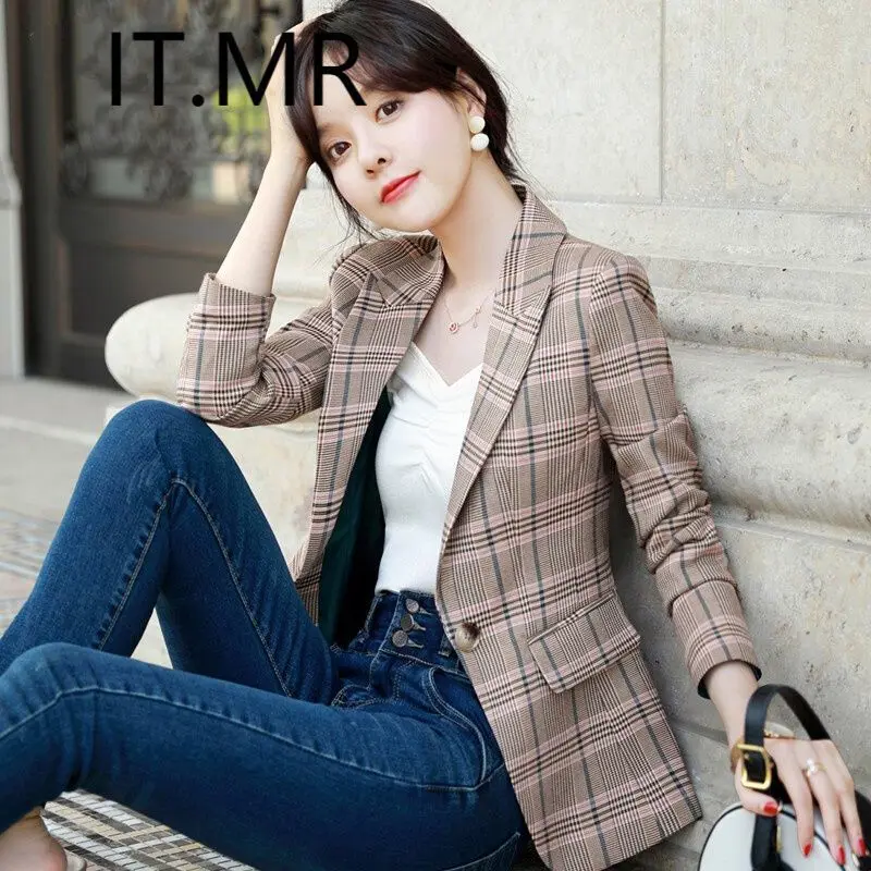 

Plaid small suit jacket female 2020 new spring and autumn Korean retro loose suit female jacket
