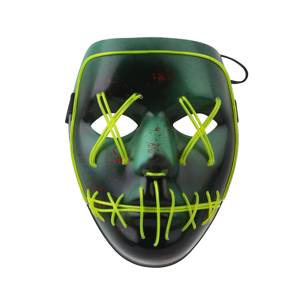 Fluorescent Green Светящиеся вечерние маска для Хэллоуина, ужасы, ужасы, EL Wire, кровавый бар, красочные гримасы, очищающие год, светящаяся маска, карнавал - Цвет: Fluorescent Green