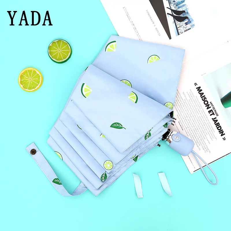

YADA Custom Grapefruit Fruit Automatic Umbrella Mini Rain Women uv Pocket Umbrella For Womens Windproof Folding Umbrellas YS822