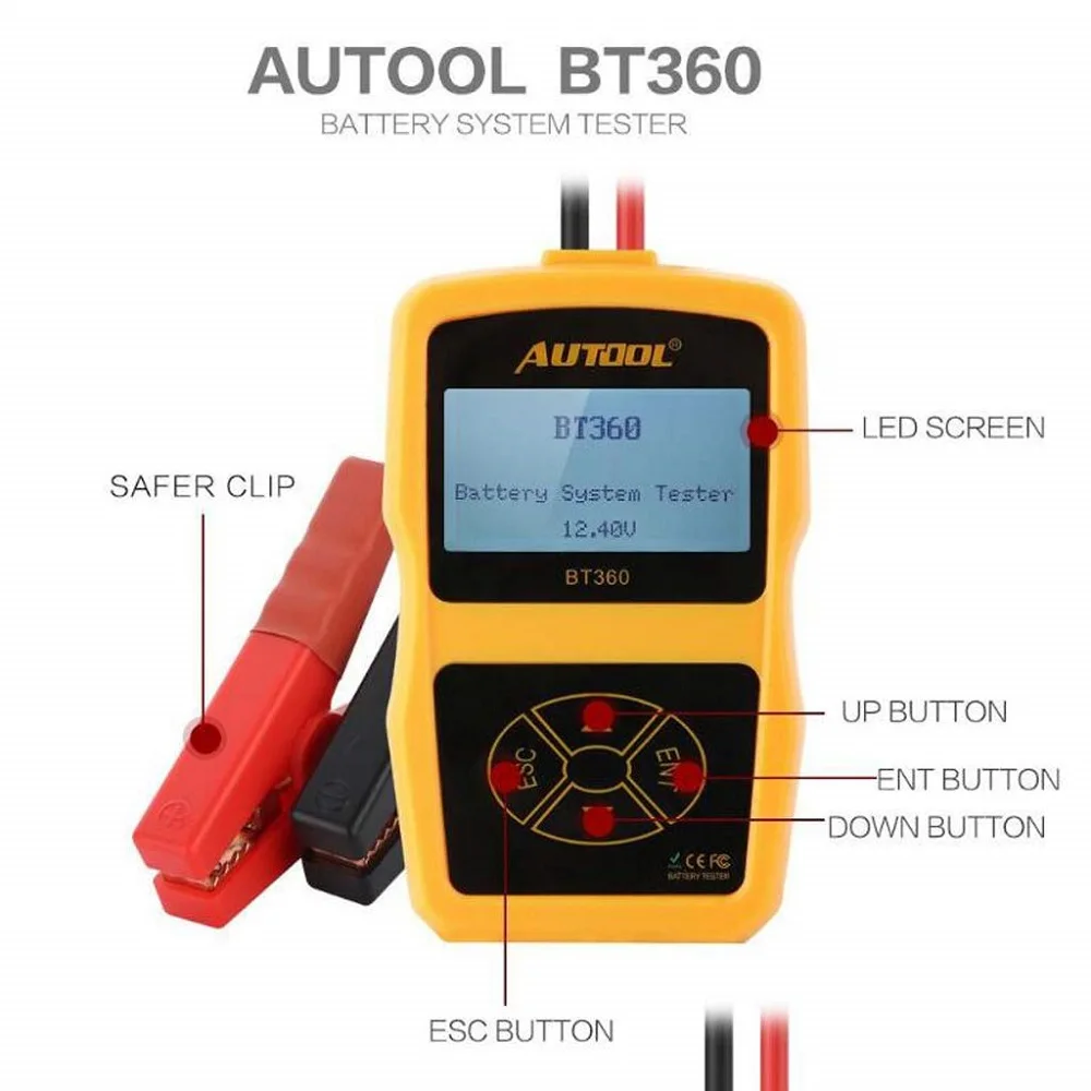 AUTOOL BT360 12 В авто Батарея система диагностический анализатор тестер инструмент батареи транспортного средства Cranking зарядка Автомобильный сканер