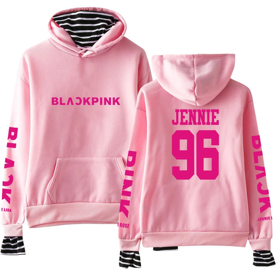 Черные розовые толстовки Kpop Kawaii поддельные из двух частей толстовки wo мужские с длинным рукавом хип хоп пуловер Одежда Прямая - Цвет: pink 96 JENNIE