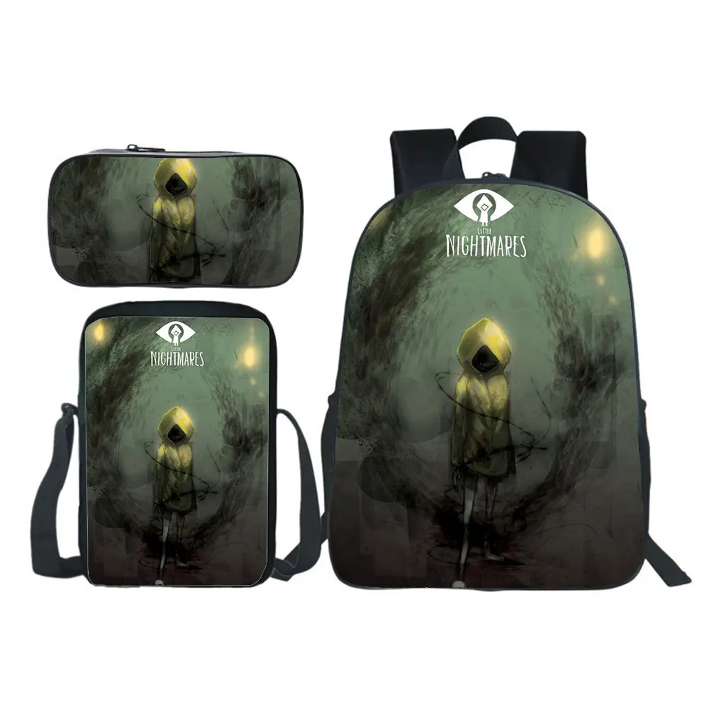 Little Nightmares New Backpack 3pcs Set Boy School Bag Teens Bookbag Kids Rucksack Gift(backpack+shouder Bag+pen Bag)