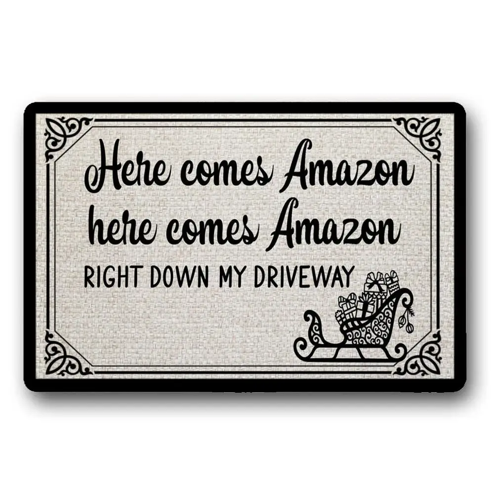 Здесь идет Amazon прямо вниз мой подъездный коврик, персонализированный дверной коврик 30x18 дюймов смешной рождественский подарок, добро пожаловать коврик