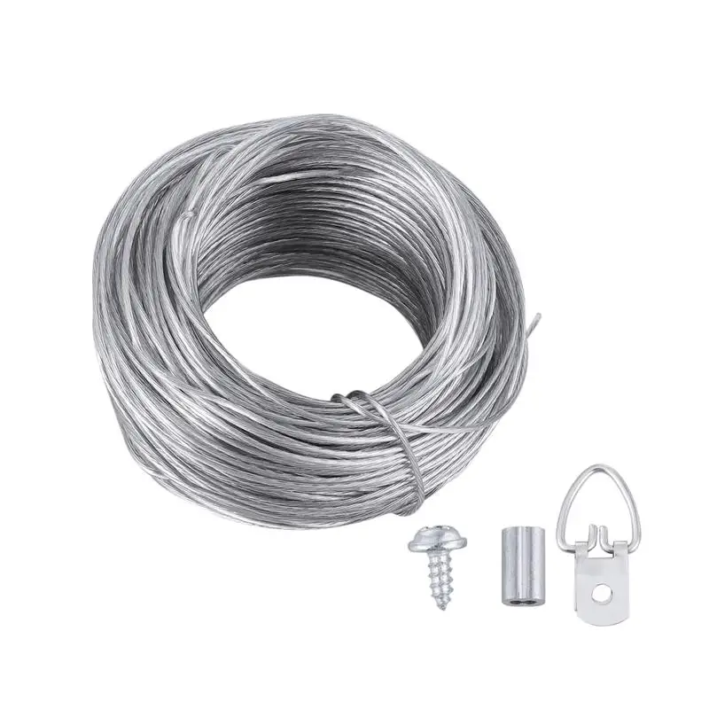 

30.5M Rubberized Wire Rope and 20sets Photo Frame Hanging Hooks Kit Picture Hangers Picture Hanging Wire Set