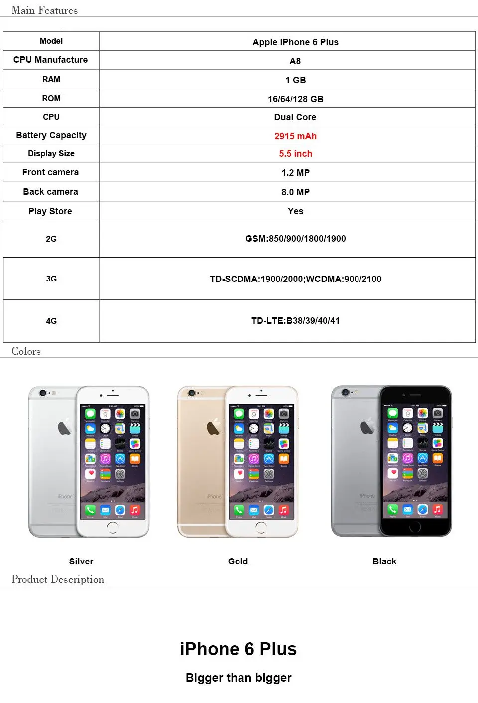 Apple iPhone 6 Plus 5," двухъядерный IOS 4G LTE 8MP 1G ram 16& 64& 128GB rom wifi разблокированный iPhone 6 P мобильный телефон
