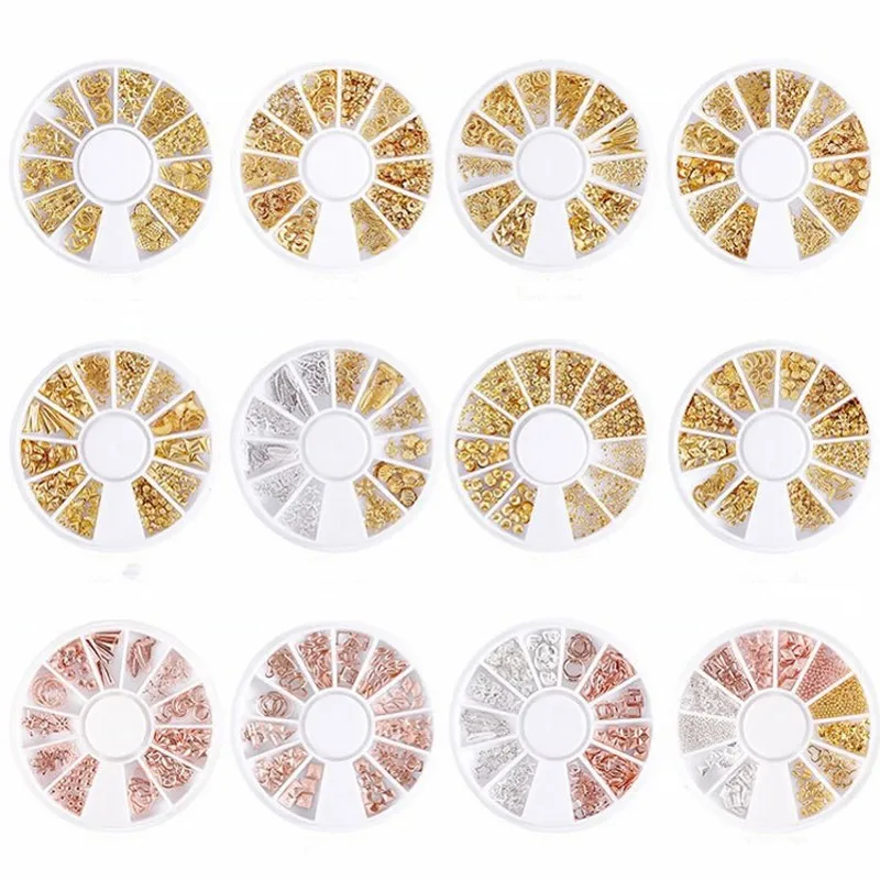 1 Wheel Gold Nail Art Decorations Studs Accesoires Nails Design Jewelry Manicure Metal Charms 3D Strass Ongles Supplies W03 | Красота и